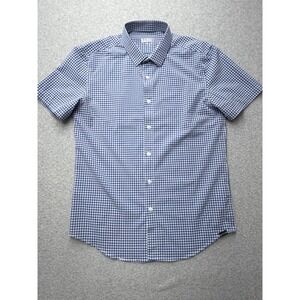 Barbell Shirt Mens Small Blue Check Short Sleeve Stretch Button Up Casual